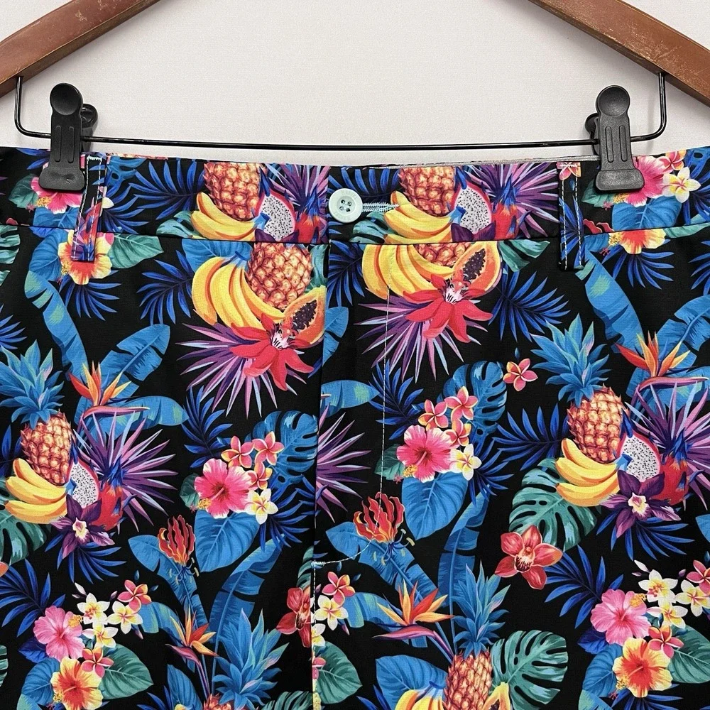 Hreski NEW Men's Sz 42 Black Multicolor Floral Fruit 9